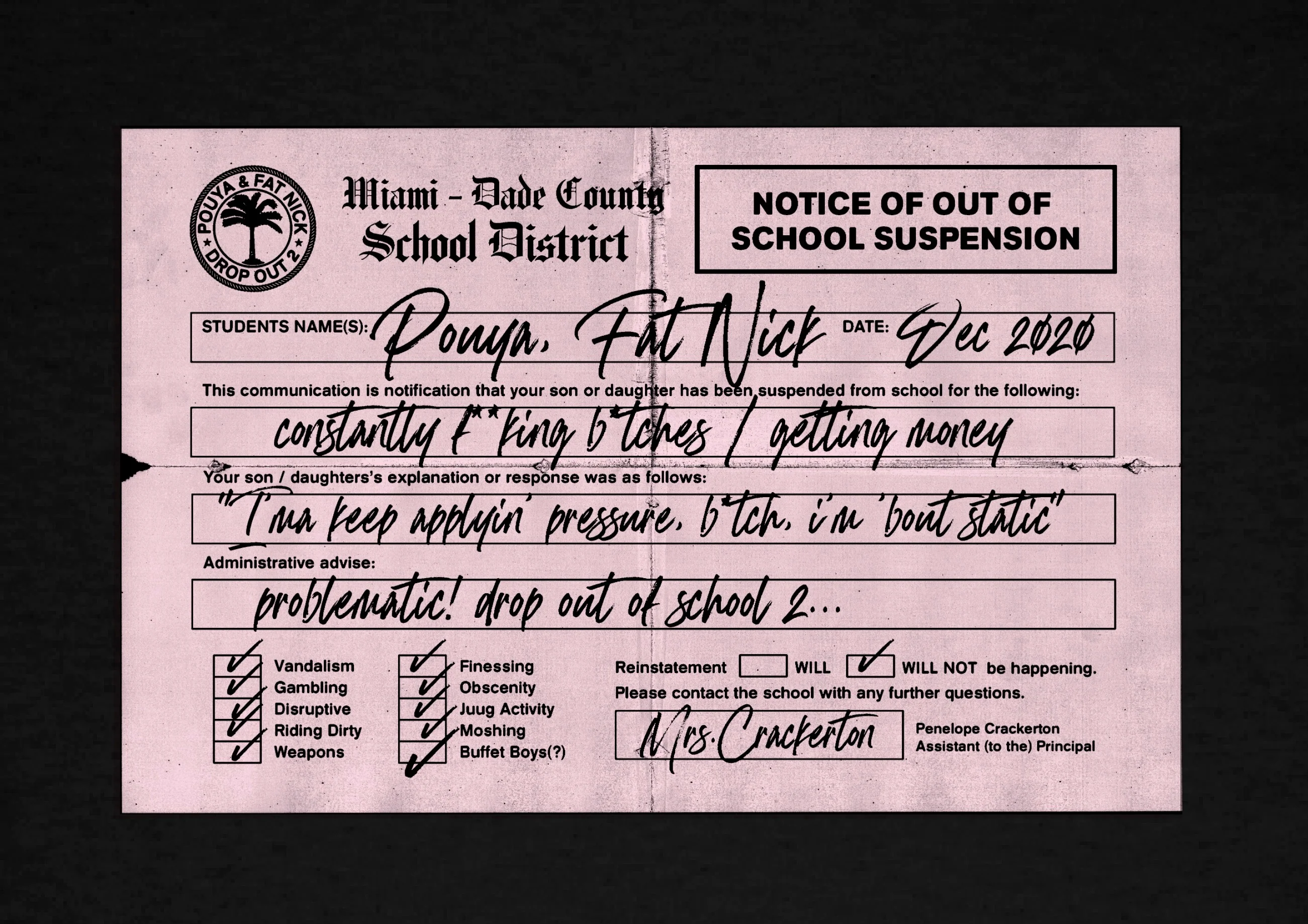 Pouya x Fat Nick x RL Official Drop Out Of School 2 Tee - Image 3