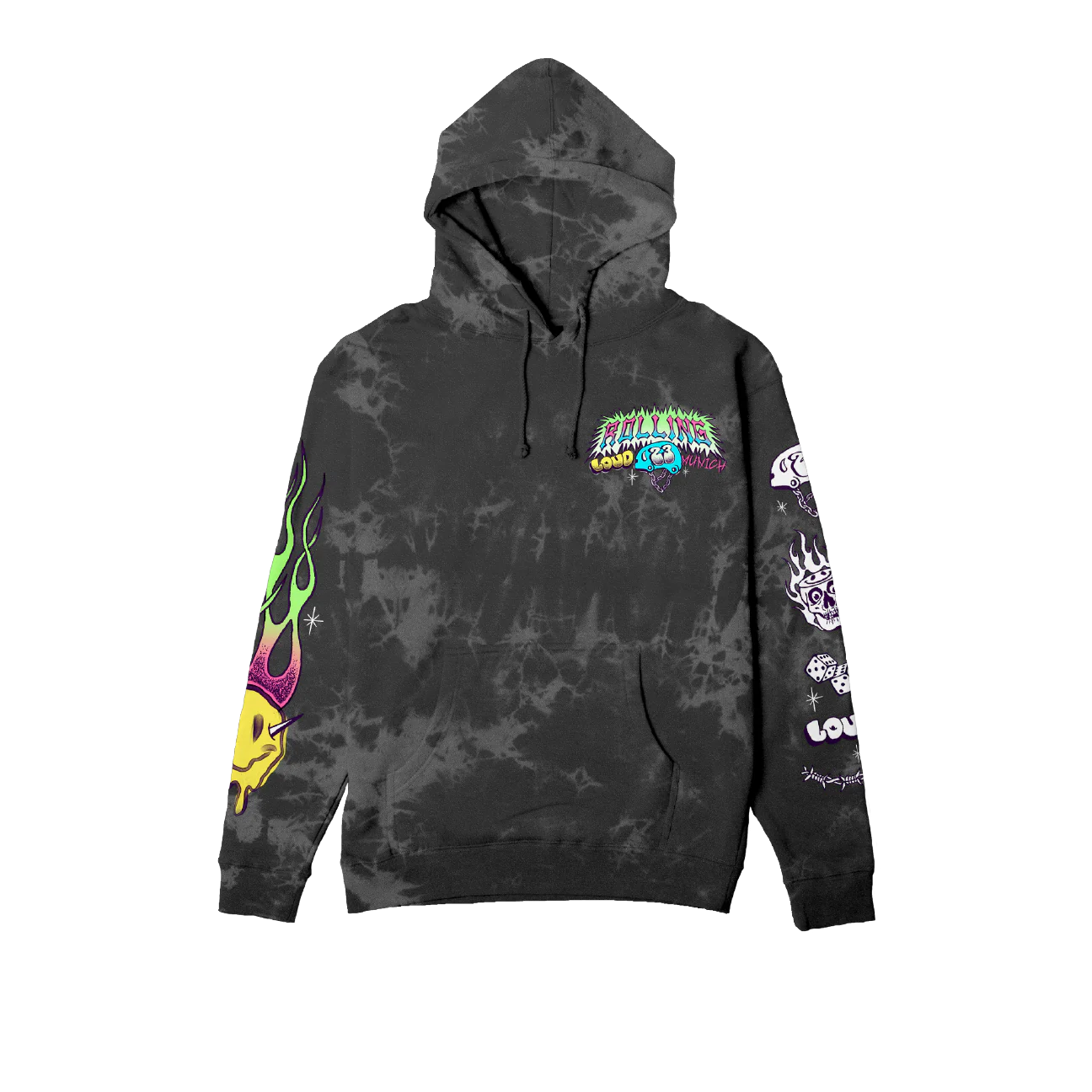 RL Munich 23 Face Plant Black Tie Dye Hoodie
