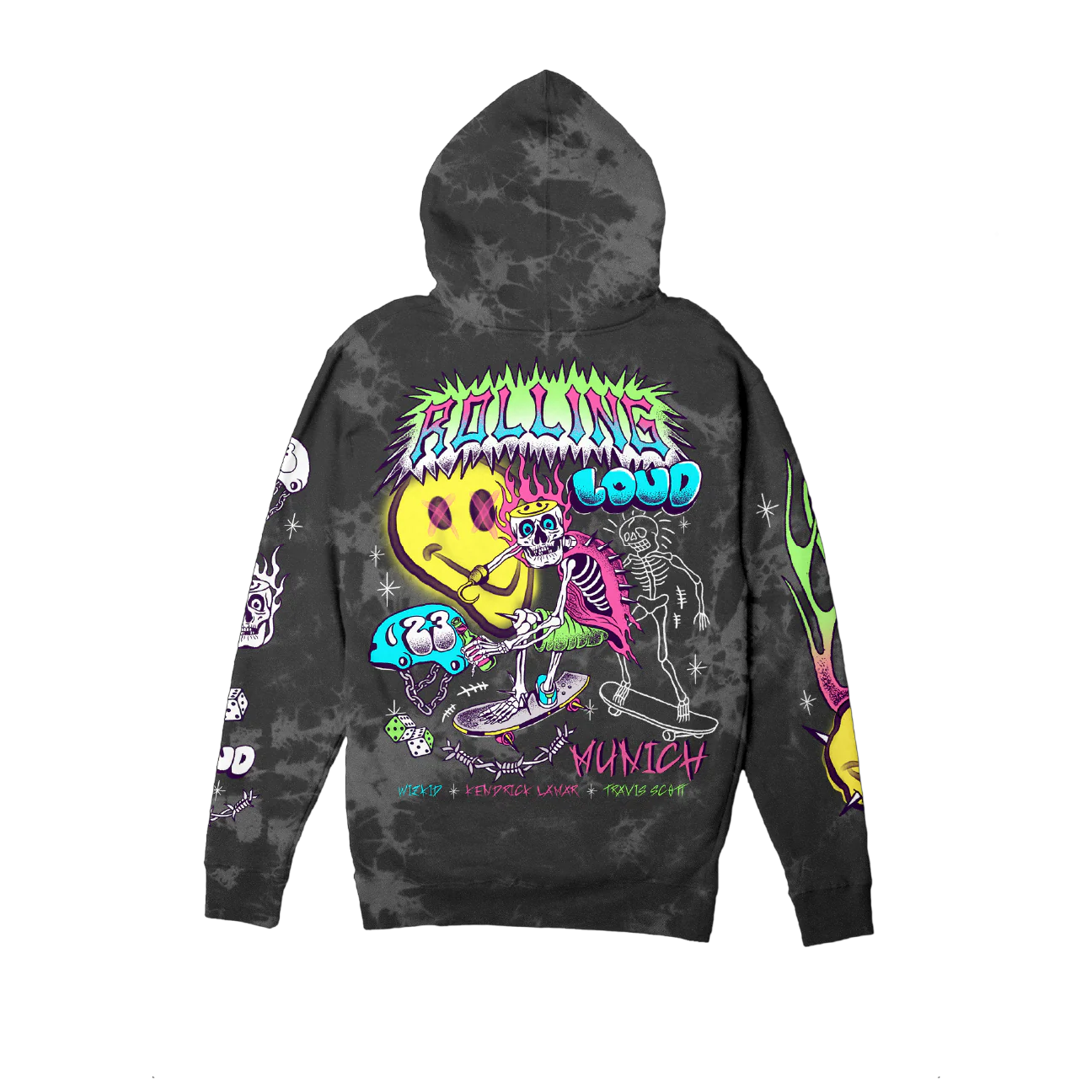 RL Munich 23 Face Plant Black Tie Dye Hoodie - Image 2