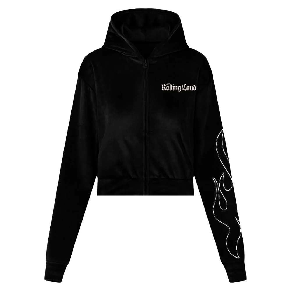 Womens Bunny Bae Bar Velour Track Hoodie - Image 5